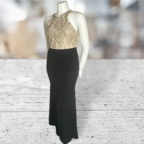 Calvin‎ Klein Gold Top Black Bottom Gown